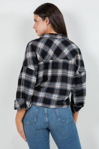 Cropped Oversized Plaid Flannel Shirt - Rise and Redemption