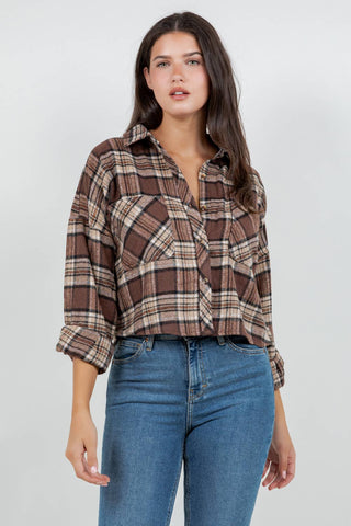 Cropped Oversized Plaid Flannel Shirt - Rise and Redemption