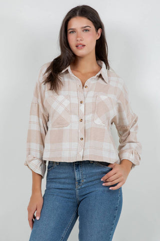 Cropped Oversized Plaid Flannel Shirt - Rise and Redemption
