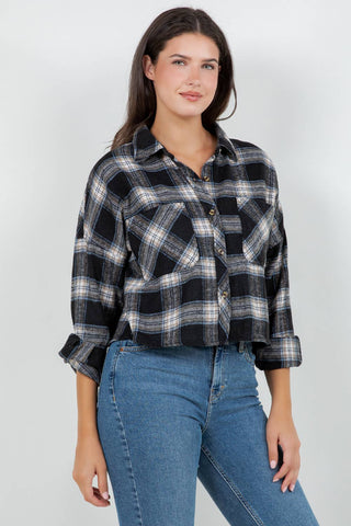 Cropped Oversized Plaid Flannel Shirt - Rise and Redemption