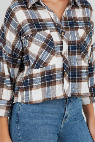 Cropped Oversized Plaid Flannel Shirt - Rise and Redemption