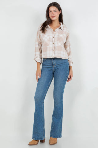 Cropped Oversized Plaid Flannel Shirt - Rise and Redemption