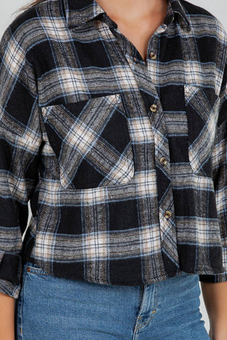 Cropped Oversized Plaid Flannel Shirt - Rise and Redemption