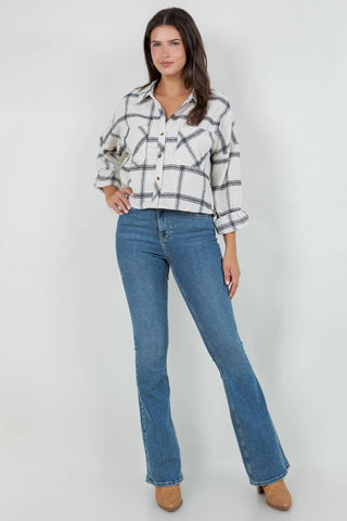 Cropped Oversized Plaid Flannel Shirt - Rise and Redemption
