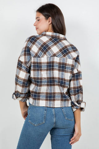 Cropped Oversized Plaid Flannel Shirt - Rise and Redemption