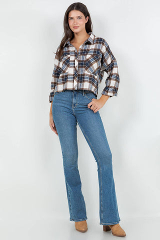Cropped Oversized Plaid Flannel Shirt - Rise and Redemption