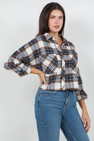 Cropped Oversized Plaid Flannel Shirt - Rise and Redemption