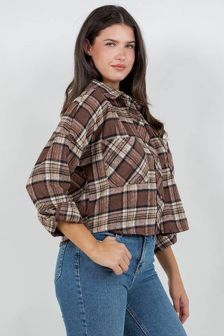 Cropped Oversized Plaid Flannel Shirt - Rise and Redemption