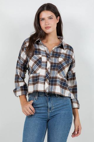 Cropped Oversized Plaid Flannel Shirt - Rise and Redemption