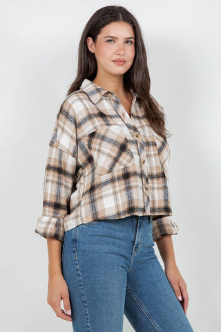 Cropped Oversized Plaid Flannel Shirt - Rise and Redemption