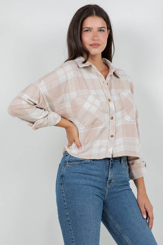 Cropped Oversized Plaid Flannel Shirt - Rise and Redemption