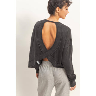 Cross Detail Open Back Long - Sleeve Top - Rise and Redemption