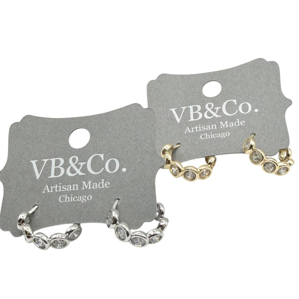 Crystal bezel huggie hoop earrings  - Rise and Redemption