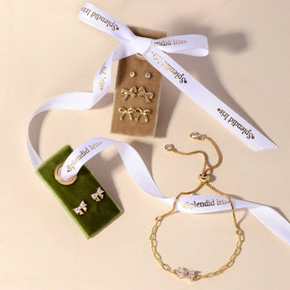 CZ Bow Studs On Velvet Gift Tag - Rise and Redemption