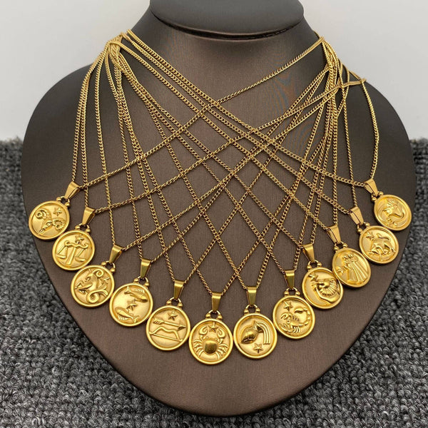 Zodiac 12 Constellation Coin Necklace