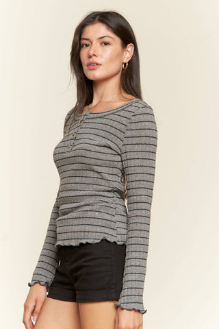 Long Sleeve Striped Ruffle Knit