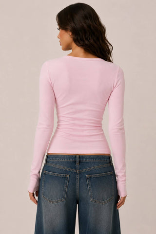JT57726L - LONG SLEEVE CREW NECK BUTTON HENLEY TOP