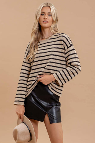 Striped Boat Neck Sweater Knit