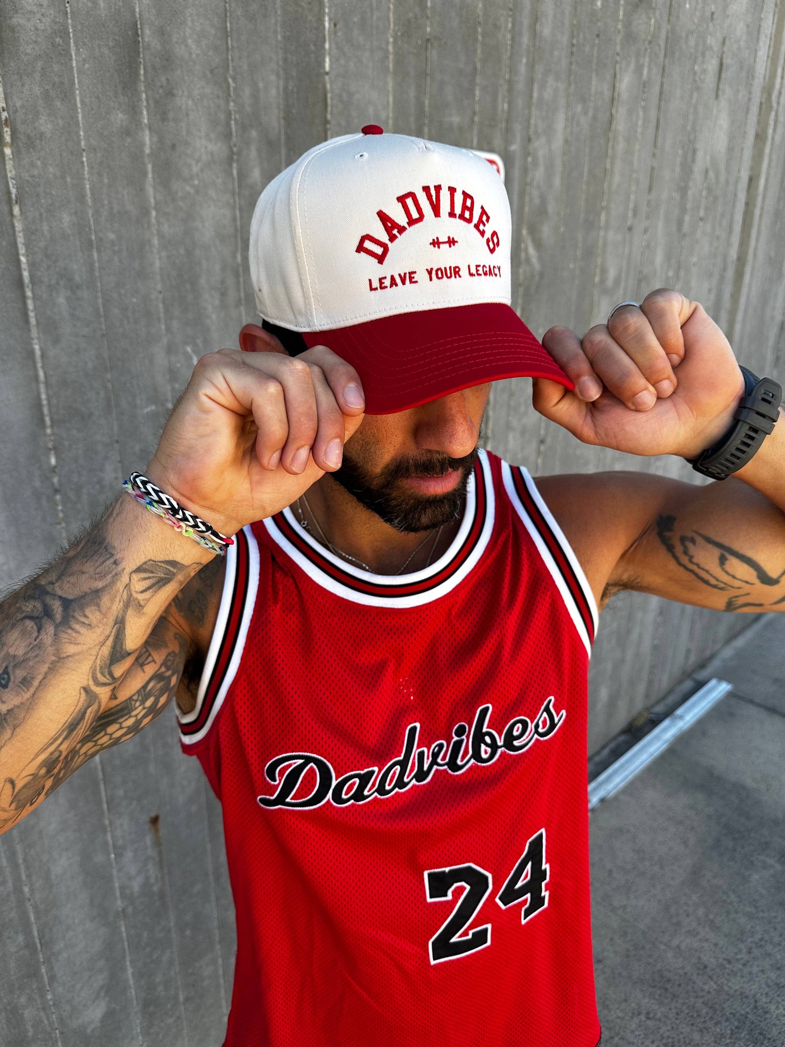 DadVibes 5 Panel Hat (Cream/Red) - Rise and Redemption