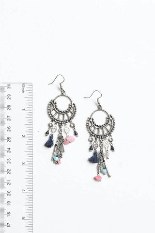 Dangling Rose Quartz and Fringe Earring - Rise and Redemption