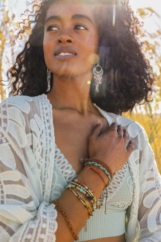 Dangling Rose Quartz and Fringe Earring - Rise and Redemption