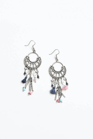 Dangling Rose Quartz and Fringe Earring - Rise and Redemption