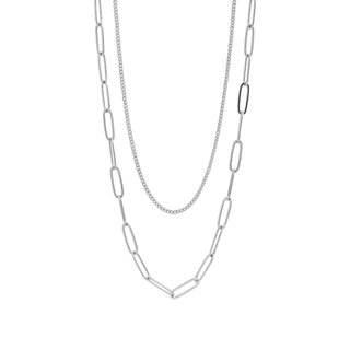 18K Gold Stainless Steel Dainty Curb and Paperclip Layered Chain Necklace