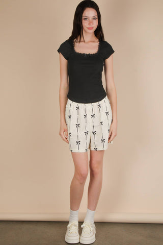 Lily Lace & Bow Trim Ribbed Knit Top