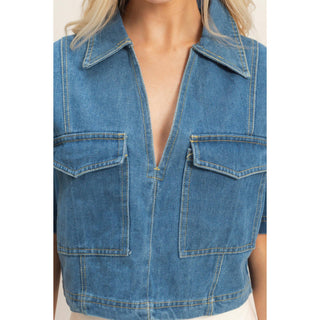 Denim V - Neck Cropped Top - Rise and Redemption
