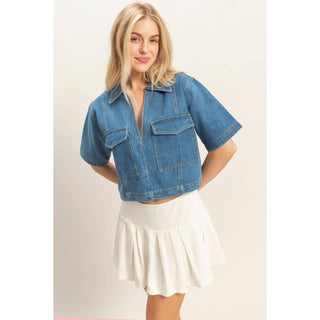 Denim V - Neck Cropped Top - Rise and Redemption