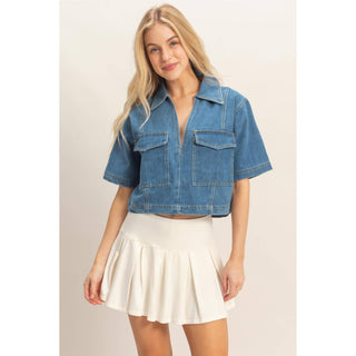 Denim V - Neck Cropped Top - Rise and Redemption
