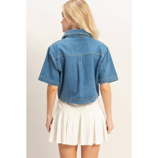 Denim V - Neck Cropped Top - Rise and Redemption