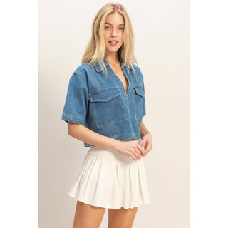 Denim V - Neck Cropped Top - Rise and Redemption