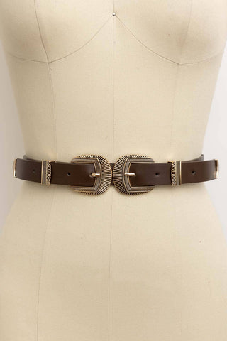 Double Buckle Faux Leather Western Style Belt - Rise and Redemption