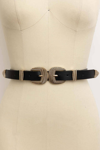 Double Buckle Faux Leather Western Style Belt - Rise and Redemption
