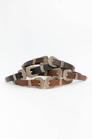 Double Buckle Faux Leather Western Style Belt - Rise and Redemption
