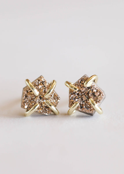 Druzy Prong - Rose Gold - Gold Earrings - Rise and Redemption