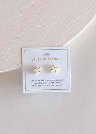 Druzy Prong - White - Gold Earrings - Rise and Redemption