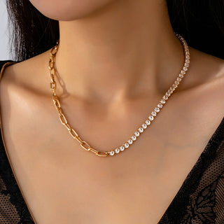 Dual Necklace - Half Rhinestones & Half Link Chain | 80N92669 - Rise and Redemption