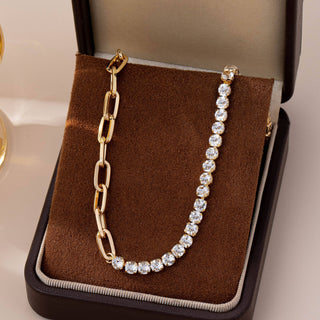 Dual Necklace - Half Rhinestones & Half Link Chain | 80N92669 - Rise and Redemption