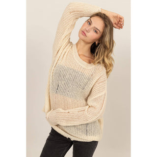 DZ23F192 - DISTRESSED KNIT SWEATER - Rise and Redemption