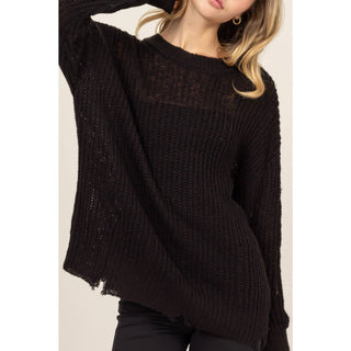 DZ23F192 - DISTRESSED KNIT SWEATER - Rise and Redemption