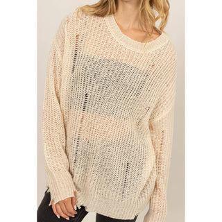 DZ23F192 - DISTRESSED KNIT SWEATER - Rise and Redemption