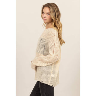 DZ23F192 - DISTRESSED KNIT SWEATER - Rise and Redemption