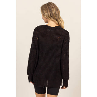 DZ23F192 - DISTRESSED KNIT SWEATER - Rise and Redemption