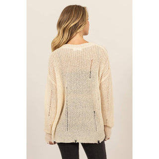 DZ23F192 - DISTRESSED KNIT SWEATER - Rise and Redemption