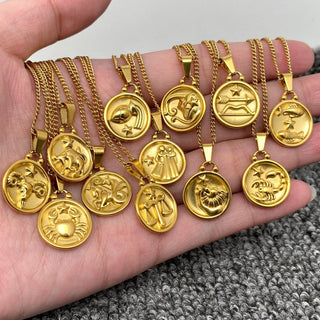 Zodiac 12 Constellation Coin Necklace