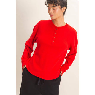 Brushed Waffle Henley Top