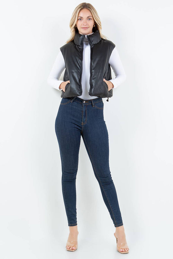 Vegan Leather Puffer Vest