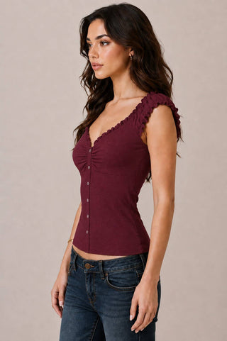 JK58082 - BUTTON DOWN FRIL DETAIL TANK TOP